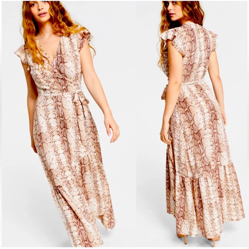 Bohemian, Bar III Snakeskin, Animal Print Wrap-Style Maxi Festival Dress, Sz M - Picture 1 of 4